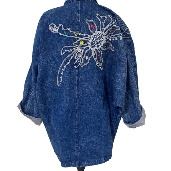 Embroidered Blue Denim Jacket - Picture 3 of 7